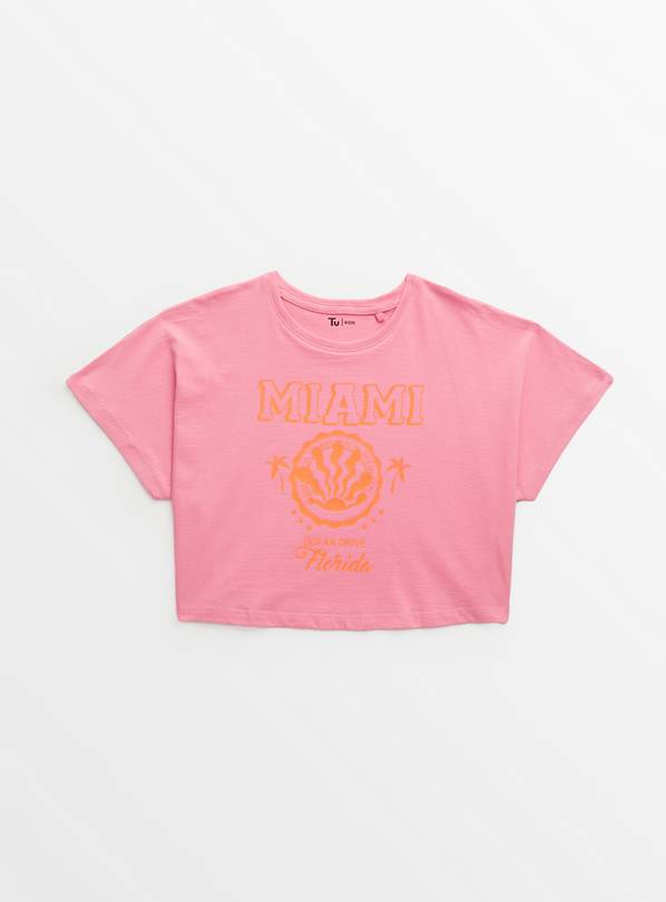 Pink Miami Graphic Cropped T-Shirt  5 years